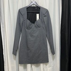 NWT Zara Grey Long Sleeve Dress with Zipper Back and Cuff a235